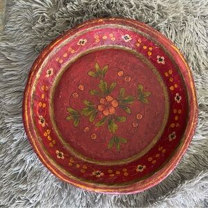 Antique ? Papermache Round Table Top Bowl - Original Old Hand Crafted - Painted